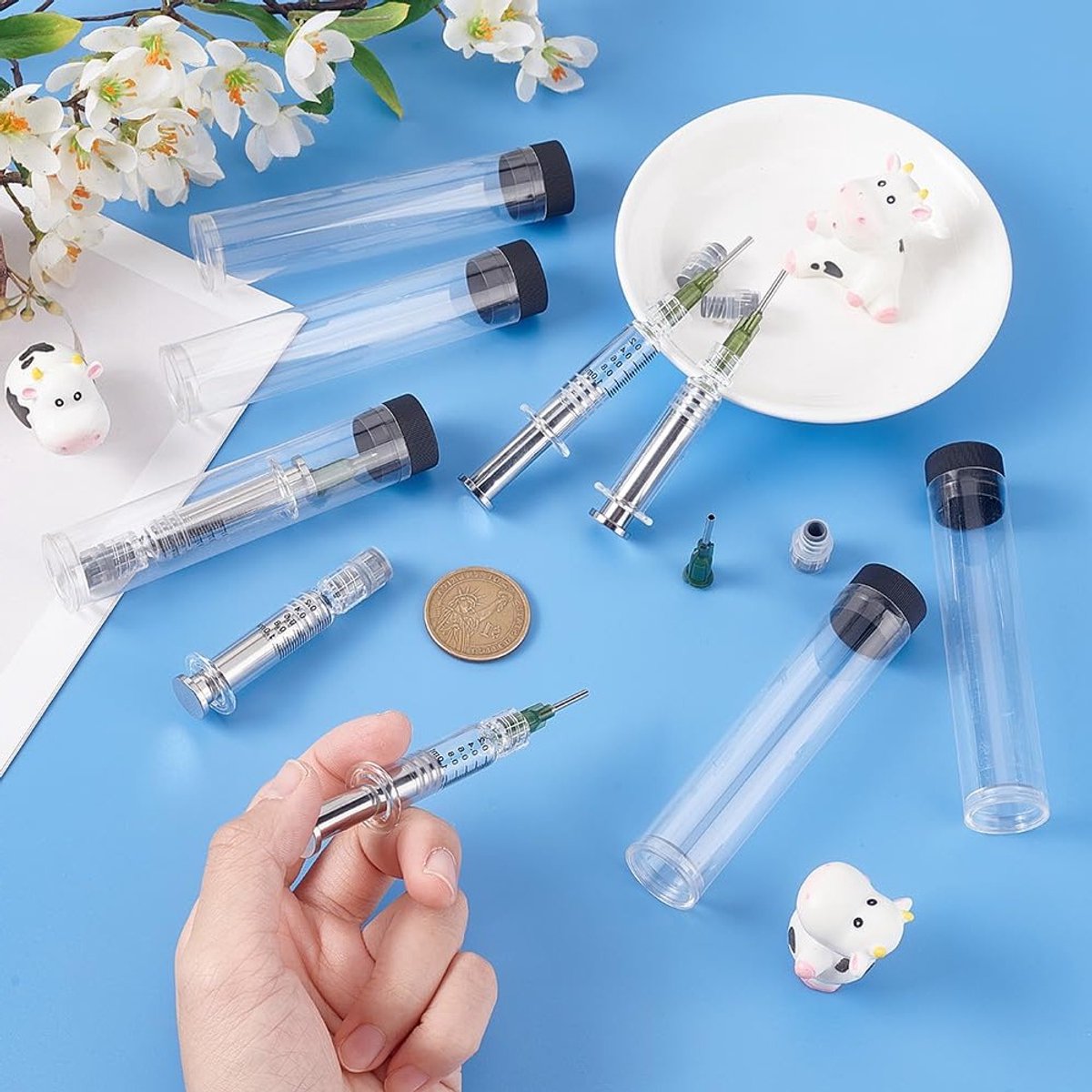 5 Sets Herbruikbare Glazen Spuiten 1ml met Luer Lock en Blunt Tips voor Dosing en Voeding van Huisdieren en Laboratoriumtoepassingen