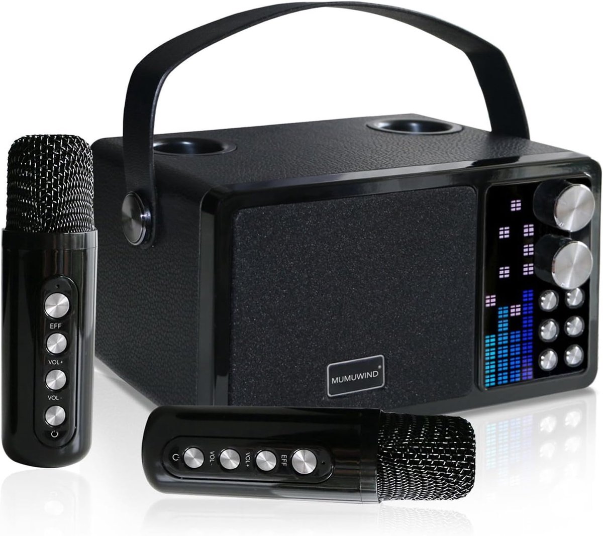SnelShoppen - Karaoke Machine Draagbaar Systeem met Draadloze Microfoons, LED Muziek Scherm, Bluetooth Speaker, PA Systeem, Ondersteunt TF/USB/AUX, Pe