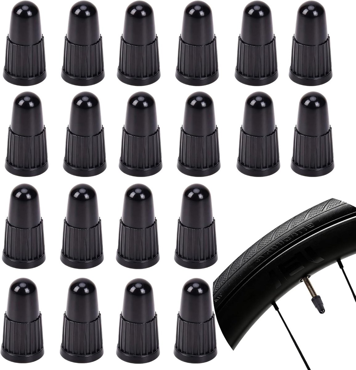SnelShoppen - Fietsventieldopjes Frans type, ABS-kunststof, tubeless ventielaccessoires, 20 stuks, zwart, voor mountainbikes en racefietsen