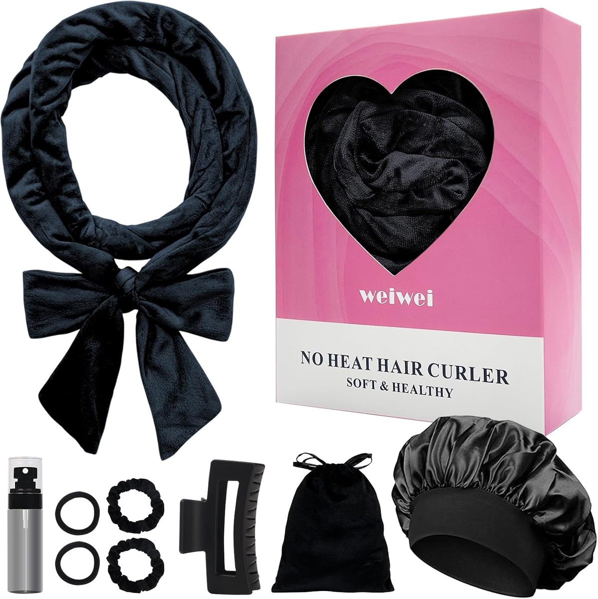 SnelShoppen - Velvet Heatless Curling Band 178 cm, DIY Haar Krullers Set 9-delig met Slaapkappie voor Lange Haar, Ideaal voor Gezonde Krullen zonder H