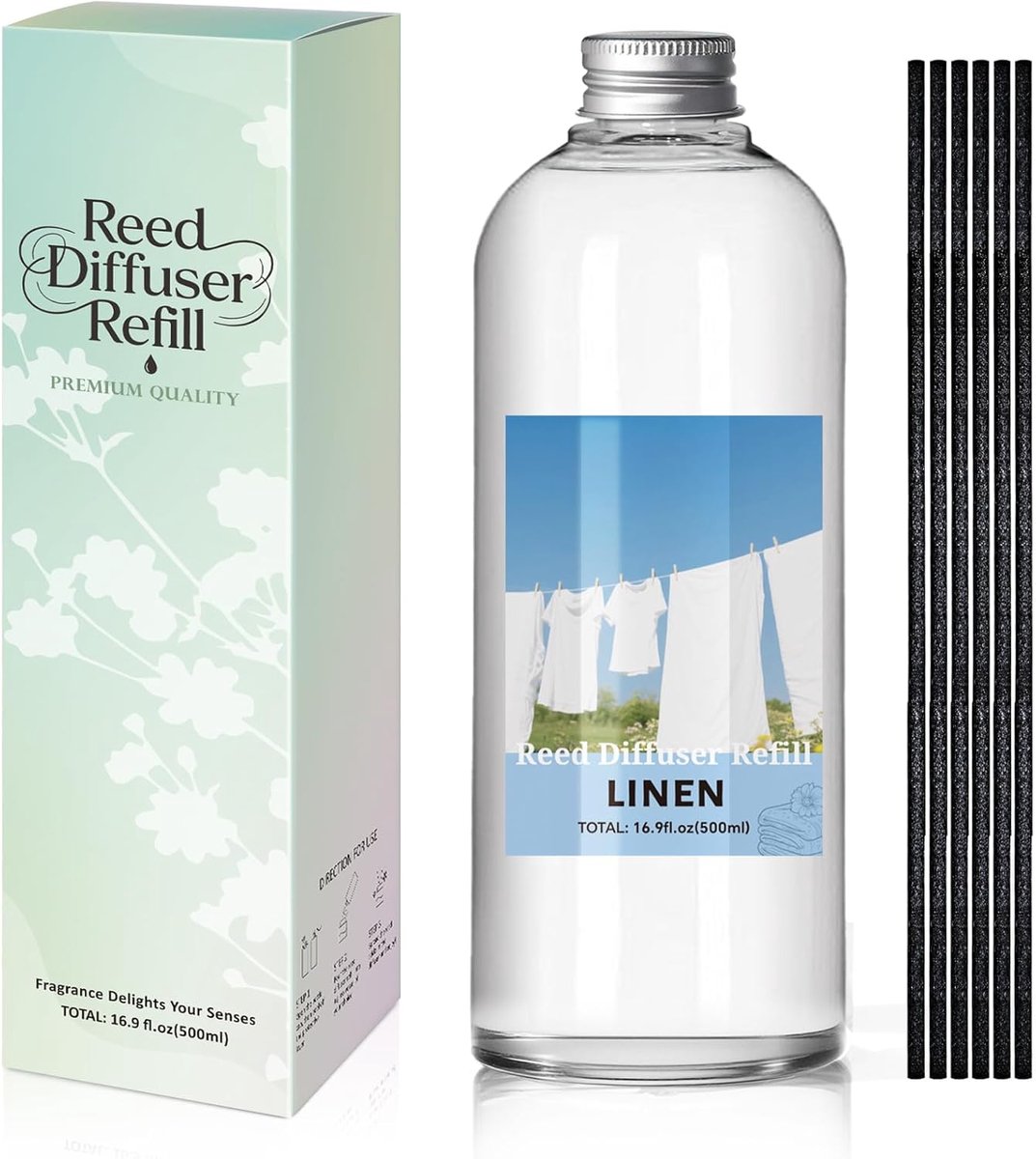 SnelShoppen - SCENTORINI Room Fragrance Refill Linen 500 ml - Geurolie Navulling voor Diffuser met 10 x 25 cm Rietstokjes - Ideaal voor Woonkamer, Sla