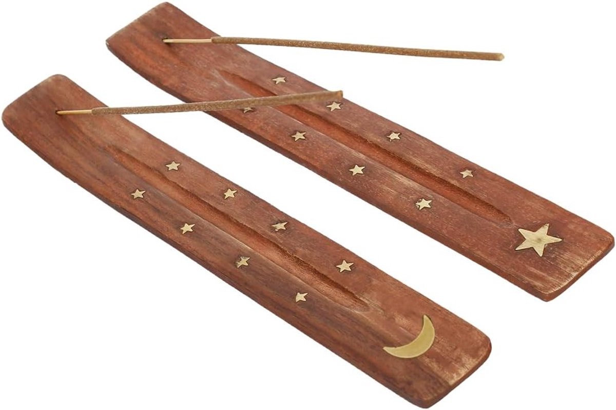 Set van 2 Houten Wierookstokjeshouders met Asopvang, Ideaal voor Meditatie en Ontspanning