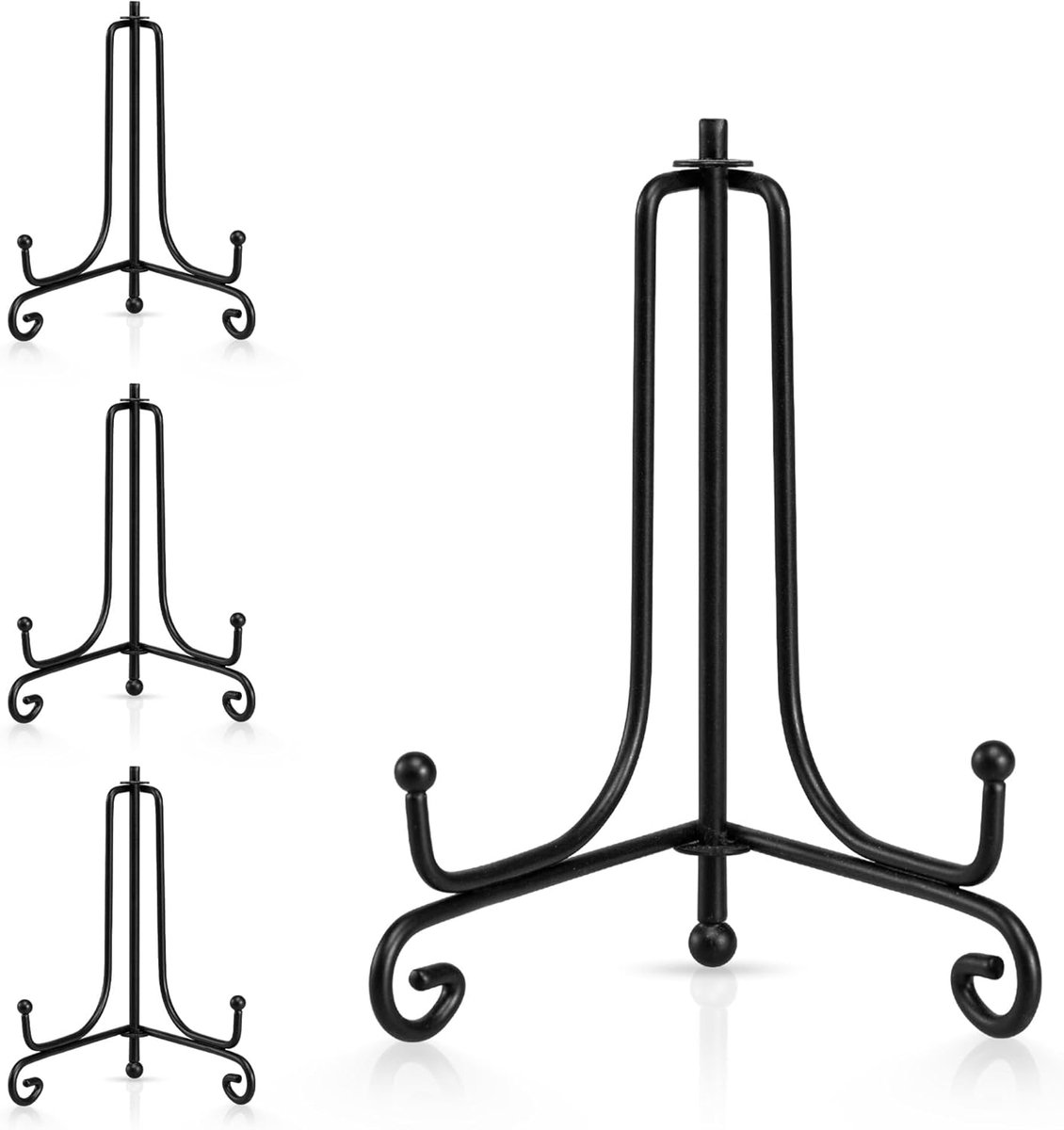 SnelShoppen - Set van 4 Zwarte Metalen Display Standaards - Vouwbare en Verstelbare Easels voor Kleine Decoratieve Borden, Foto's of Frames - 10.5 cm