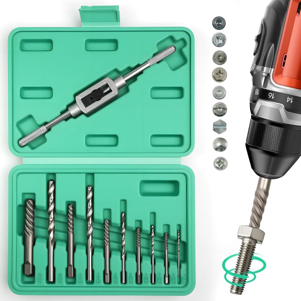 SnelShoppen - Schroevendraaier Set 10-delig, Linksdraaiend Met Windijzer, M3-M18 Schroef Extractor Set Voor Beschadigde Schroeven, Cobalt Bevatten, Me