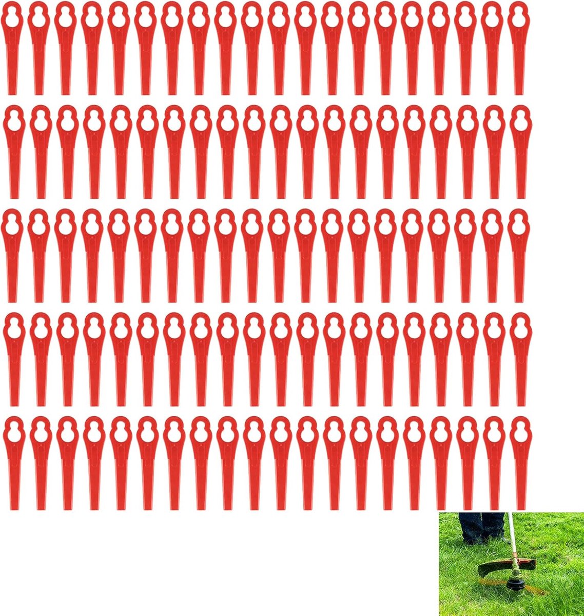 SnelShoppen - 100 stuks kunststof reservemessen voor grastrimmers - Rood lemmet - Universele accessoires voor tuinieren, gazonverzorging en grasmaaien