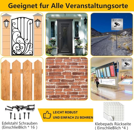 SnelShoppen - 4 x Video Surveillance Sign - 15 x 15 cm Camera Bewakingsbord met DSGVO Vermelding - Duurzaam en Weerbestendig - Zelfklevend voor Tuin, van Snelshoppen — afbeelding 2