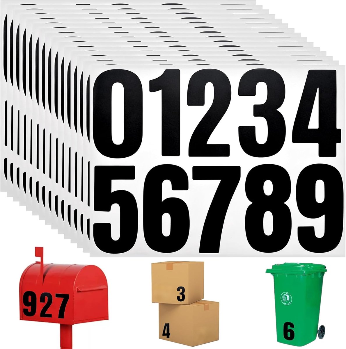 SnelShoppen - 15 vellen nummerstickers, zelfklevende cijfers, 10 cm groot, weerbestendig, PVC materiaal, voor huisnummer, mailbox, binnen en buiten ge