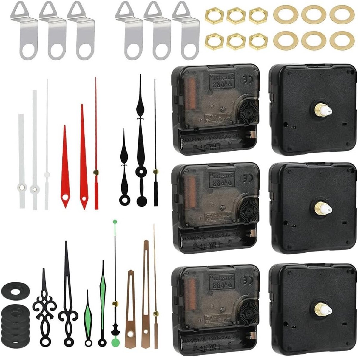 SnelShoppen - 6 Pcs Klok Mechanisme voor Wandklok, Hoge Koppel, Geluidloze Beweging met Wijzers, Diverse Kleurensets, Klok Reparatie Onderdelen (13mm)