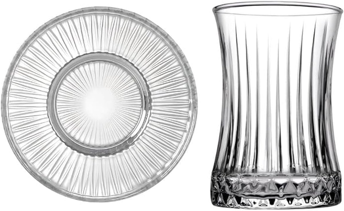 SnelShoppen - Set van 12 Turkse Theeglazen met Lepels en Onderzetters - Kristal Look - 155ml - Perfect voor Feest, Keuken, en Gezellige Avonden