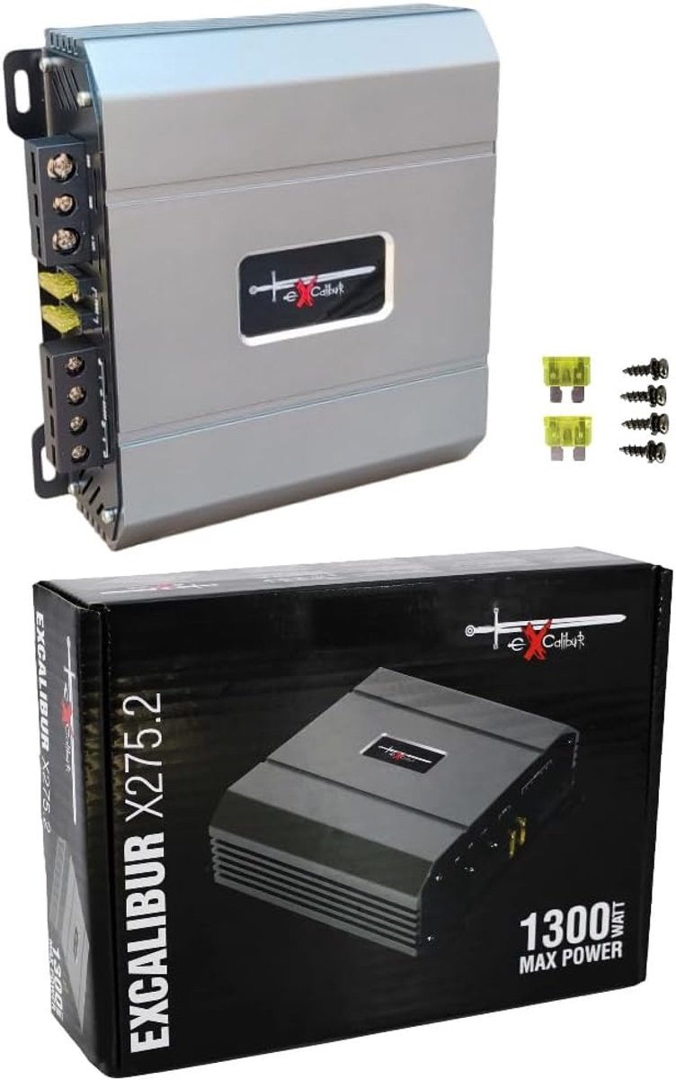 SnelShoppen - 2 Kanaals Auto Versterker Kit Set 1300 Watt Max, 224 Watt bij 2 Ohm, Bass Boost + Accessoires voor Car Trunk