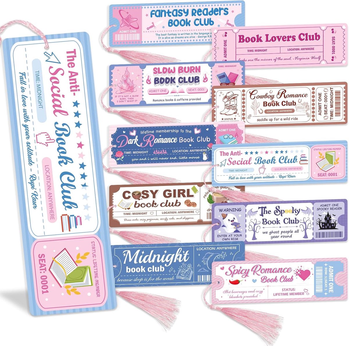 SnelShoppen - 10 Schattige Boekenleggers met Ticket Ontwerp - Perfect voor Boekenclubs, Cadeaus en Creatieve Lezers - Fantasie Thema Boekaccessoires