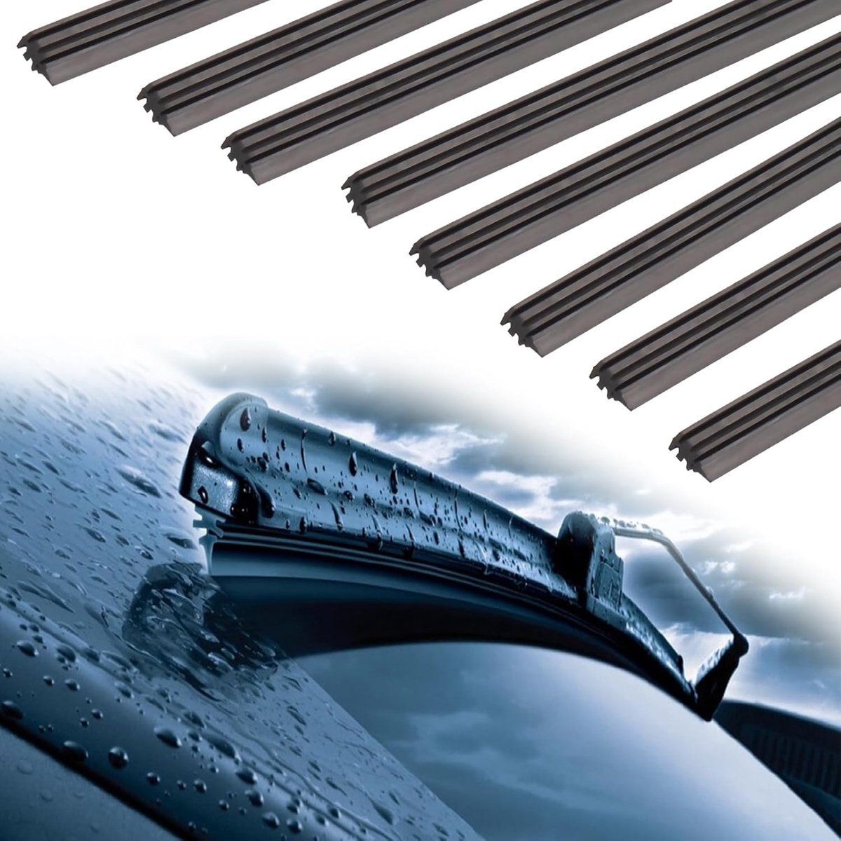 SnelShoppen - Pack van 8 Vervangende Ruitenwisserrubber, Universeel en Snijdbaar, Hoogwaardige Rubber Strips voor Alle Ruitenwissers, 28 Inch, Zilver