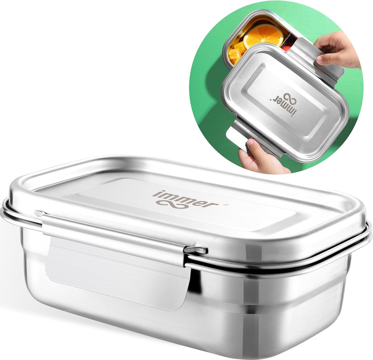 SnelShoppen - RVS Lunch Box - Duurzame Bento Box - Lekvrij, Plasticvrij, Makkelijk Schoon te Maken - 1200ml EasyLock voor Kinderen - Ideaal voor Schoo