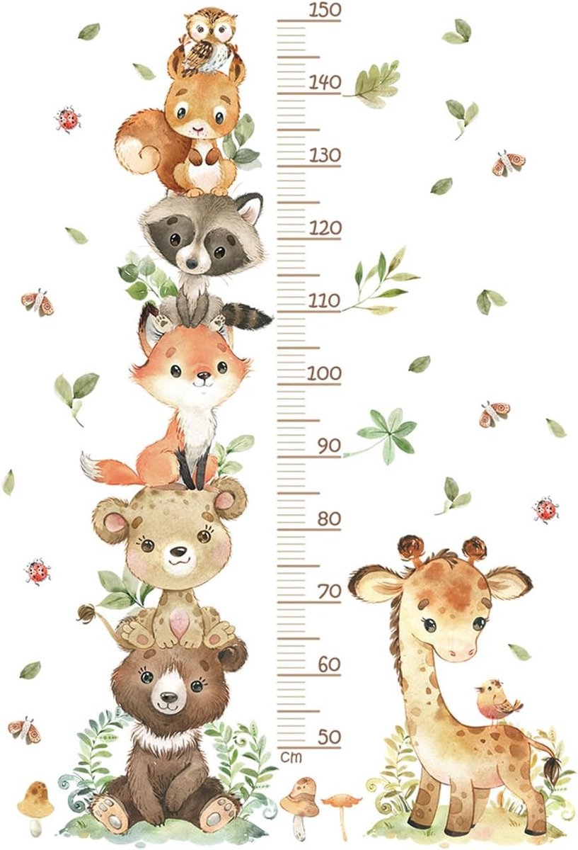 SnelShoppen - Kinderen Wandtapijt, Muurstickers, Babykamer, Groeimeter voor Kinderen, Bosdieren, Groeimeter Sticker 50-150 cm, Voor Jongens en Meisjes