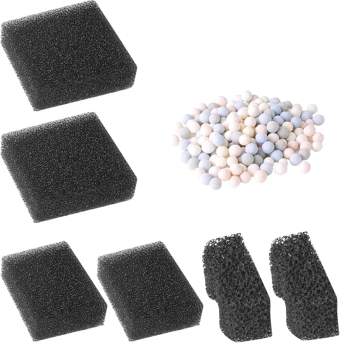 SnelShoppen - Aquarium Filter Media Set - 2 Stuks Actieve Koolfilter Wadding, 2 Stuks Organische Filter Wadding, 1 Zak Keramische Bollen - Geschikt vo