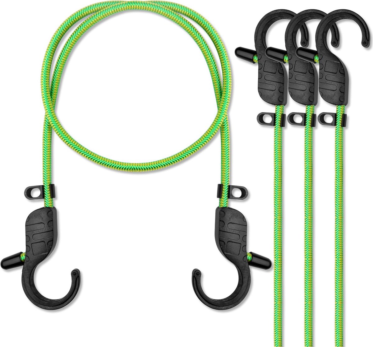 SnelShoppen - Spanngummi met haken, extra sterke bagage spanbanden set van 4 stuks, verstelbare elastische cord met kledinghaken, voor laadbescherming