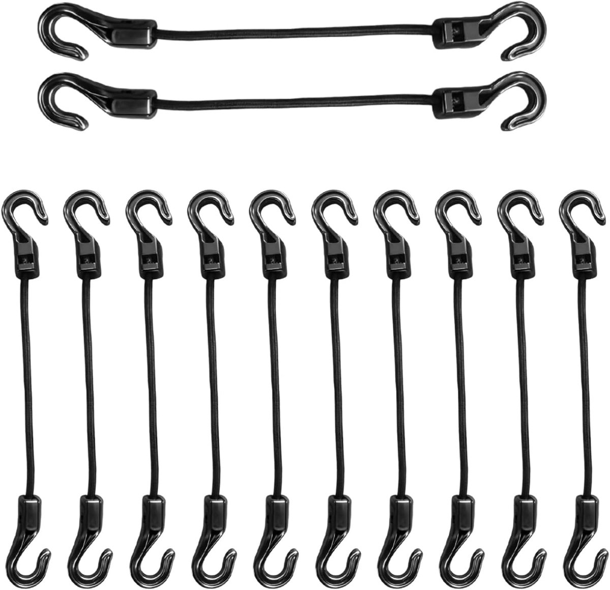 SnelShoppen - Pack van 12 Heavy Duty Stretch Rubbers met Haken, 10 cm, Oliebestendige Expander voor Zeilen, Tenten en Banners, Waterdichte Rubber Span