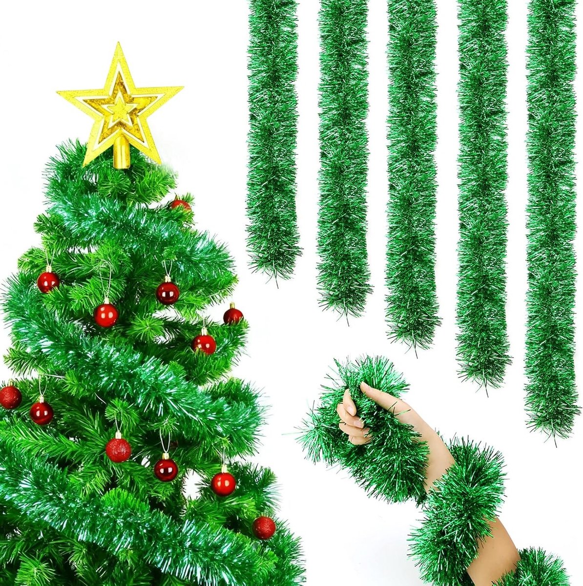 Kunststof Kerstdecoratie met Realistische Dennenlook - 10 m Groene Kunstmatige Girlanden voor Binnen en Buiten, Perfect voor Trappen en Open Haarden (Set van 5)