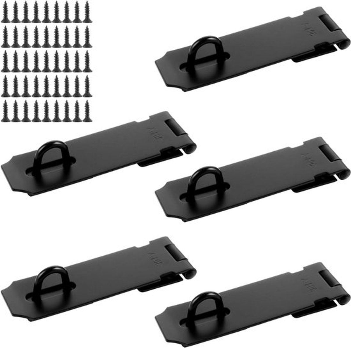 Hangslot Haspe 15,7 cm - Set van 5 stuks - RVS slot met schroeven - Zwart - Voor kasten en deuren