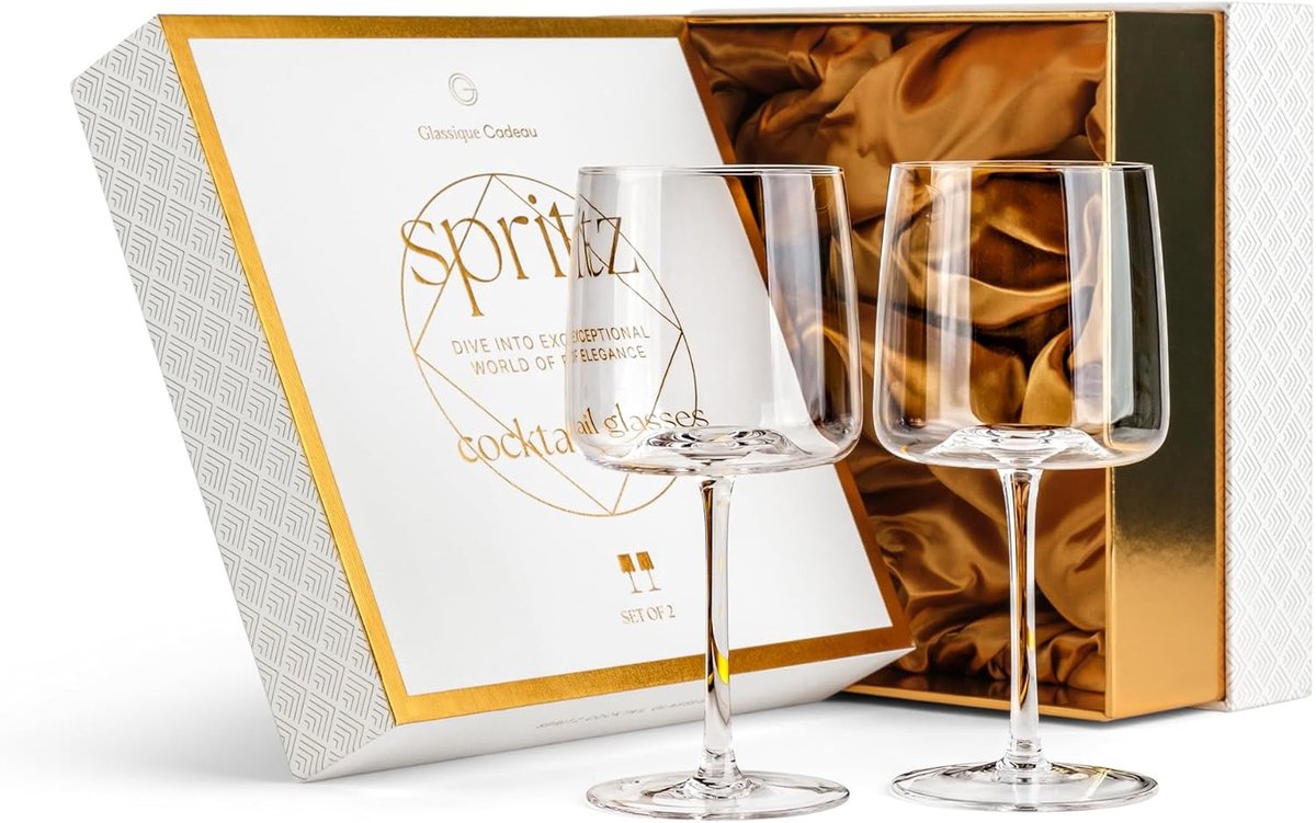 SnelShoppen - Aperol Spray Glazen Set van 2 - Elegante Kristallen Cocktailglazen met Lange Steel voor Aperol, Lemon Cello, Splash Cocktails - Moderne