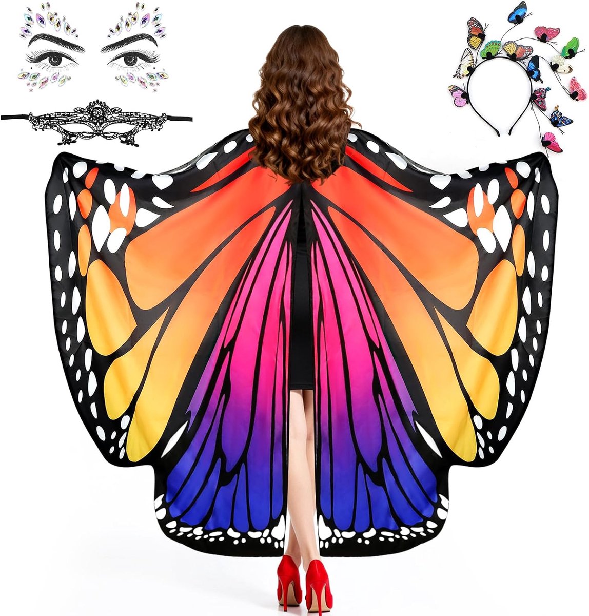 SnelShoppen - Vleermuis Kostuum Dames Vleugels Volwassenen Meisjes Carnaval Kostuum Cape Feestkleding Vleermuis Kostuum Zwart