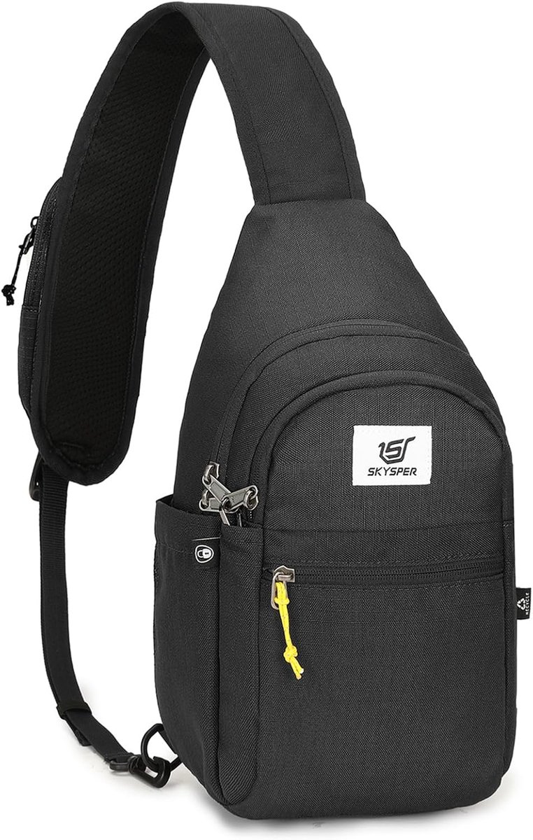 SnelShoppen - RFID Anti-Diefstal Crossbody Bag - Recycled Travel Schoudertas - Zwart - M - 5 Gezipte Vakken - Ideaal voor Dagelijks Gebruik - Geschikt