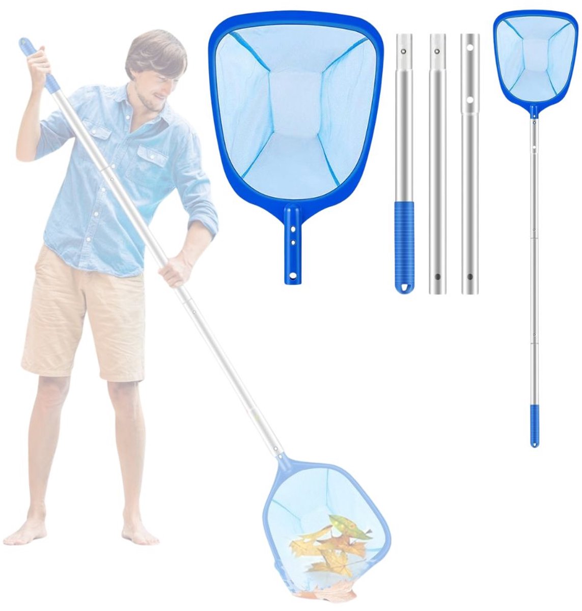 ApexArte® Zwembad Schepnet - Bladzuiger Set - Water Oppervlak Reinigen - Verstelbare Telescoopsteel - Blauw