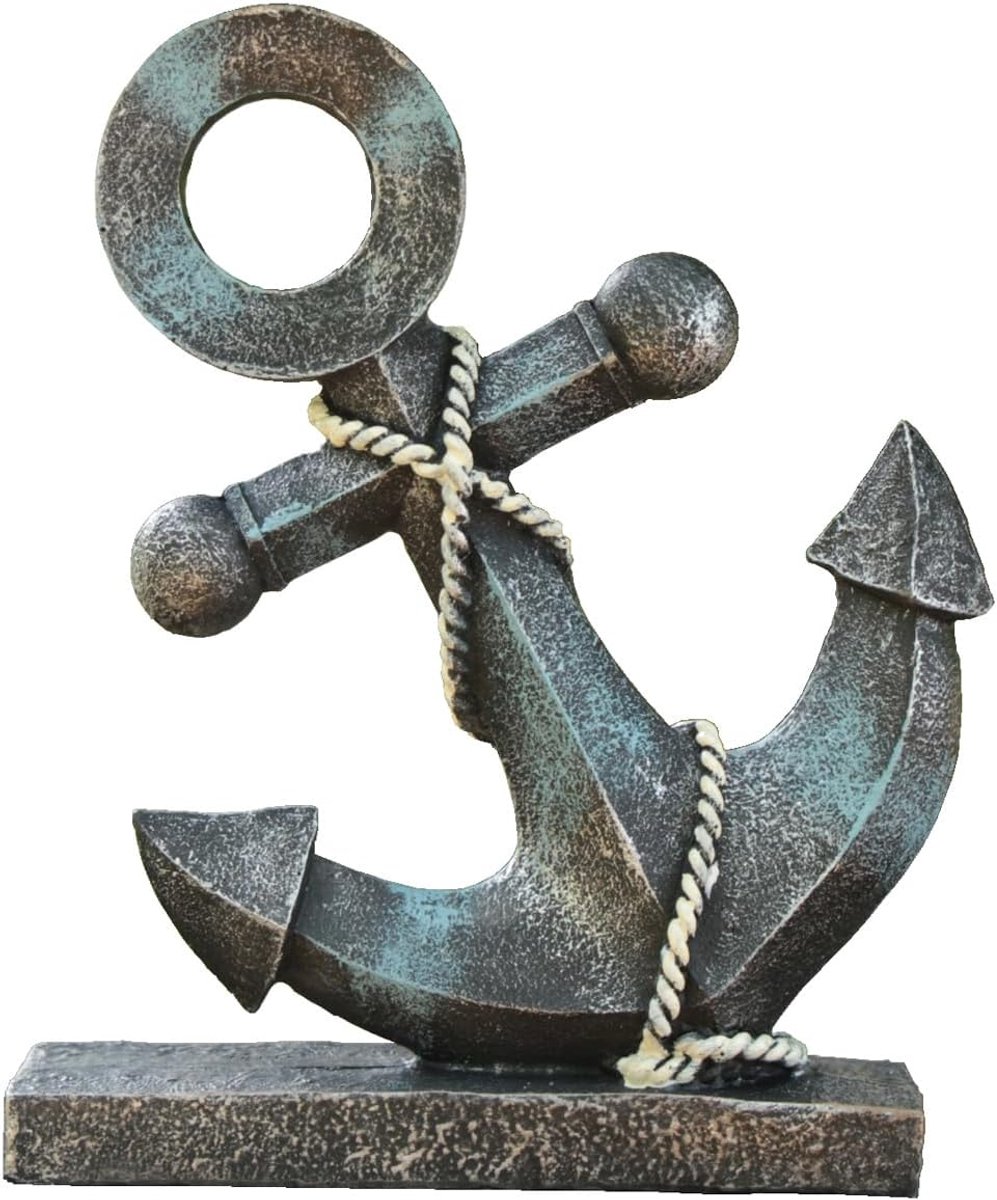 SnelShoppen - Nautical Resin Anchor Figure 21.5 cm Hoog - Zwarte Blauw Marine Decoratie voor Thuis, Bar, Scheepsanker Model Standbeeld Gift