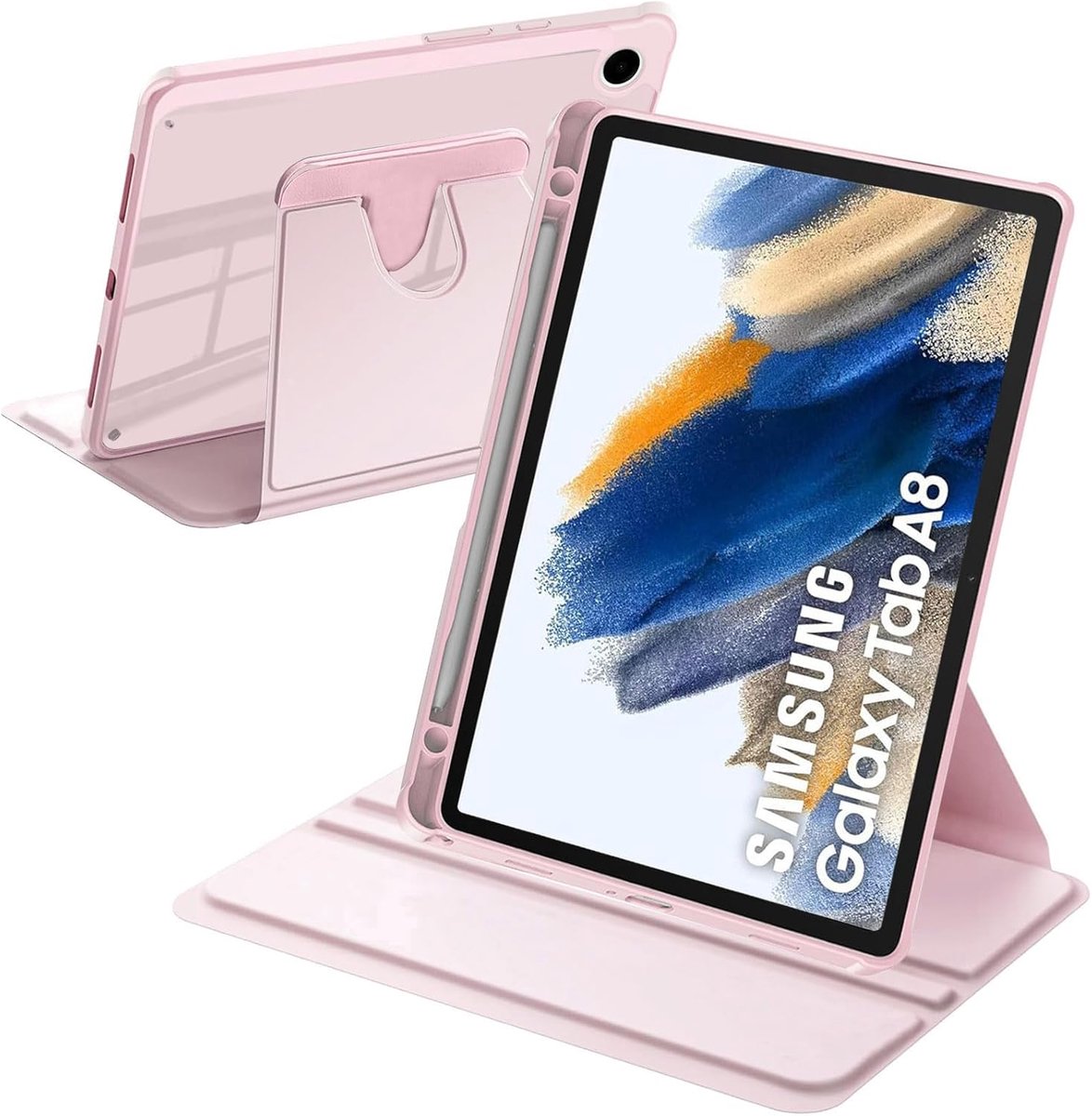 SnelShoppen - Rotating Case voor Samsung Galaxy Tab A8 10.5 Inch (SM-X200/X205/X207) - Shockproof, S Pen Houder, Automatische Wake/Sleep, Roze