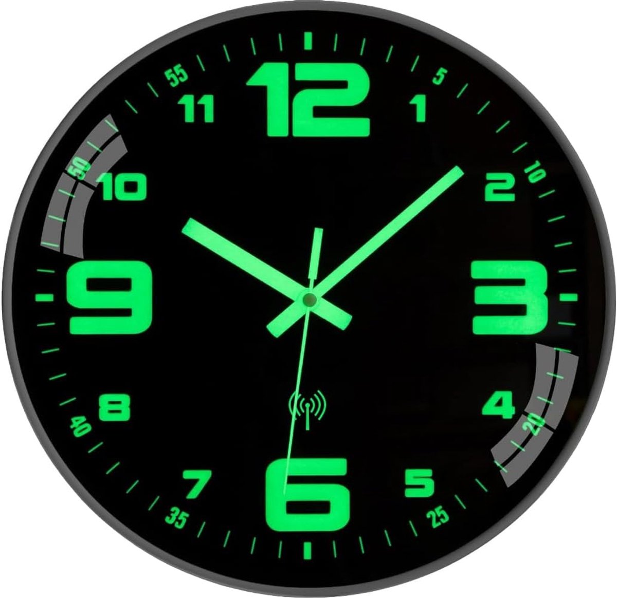 SnelShoppen - Draadloze Wandklok, Stille Analoge Uurwerk, Eenvoudig te Lezen Digitale Verlichting, Modern Design, 30 cm, Zwart, Voor Woonkamer, Slaapk