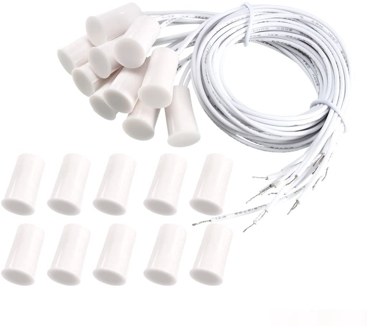 SnelShoppen - 10 Stuks NC Normaal Gesloten Ingebouwde Bedrade Beveiligingsraam Deursensor Alarm Magnetische Reed Switch (Wit) - Hoogwaardige ABS Mater