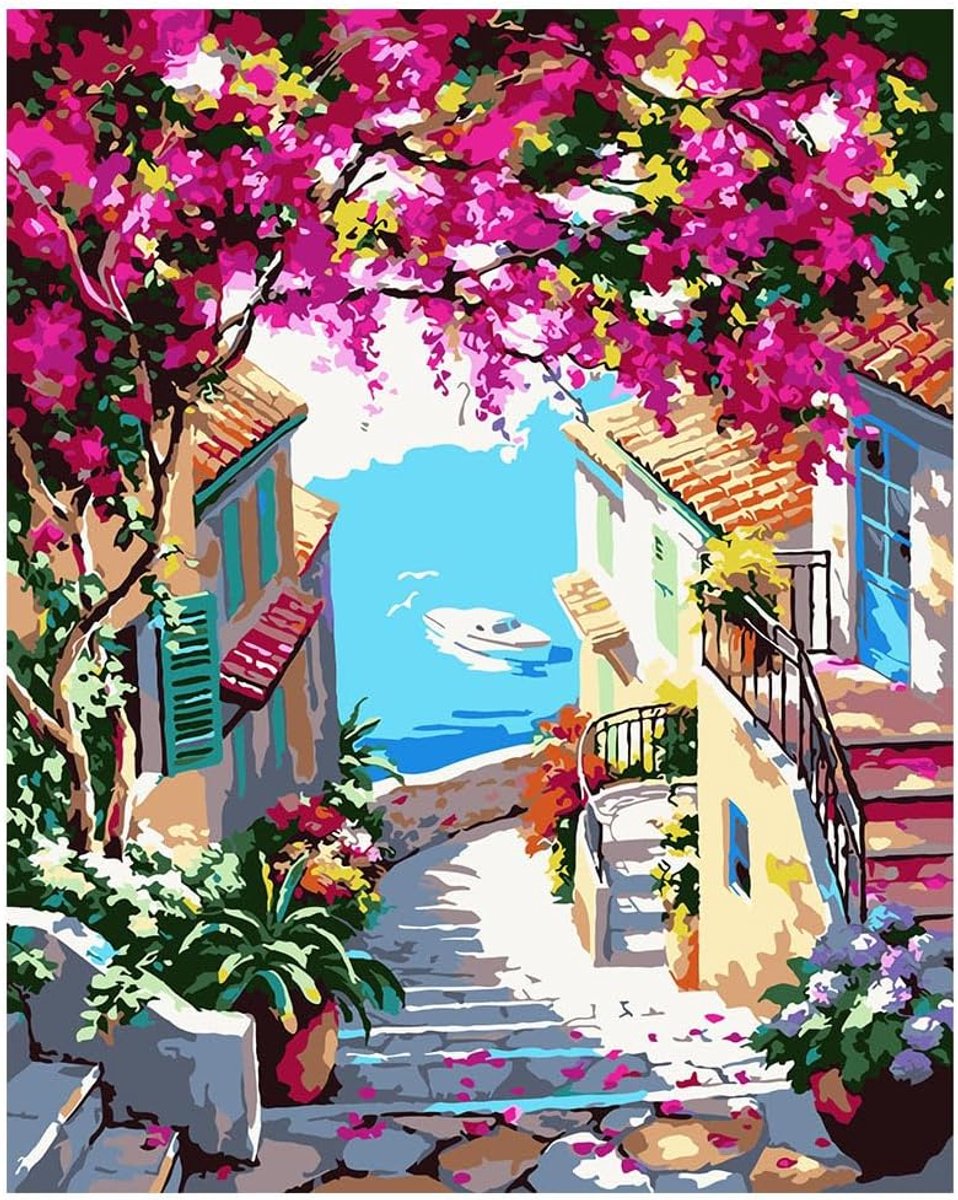 SnelShoppen - OSDUE Schilderen op Nummer Kits voor Volwassenen - DIY Canvas Schilderen met Acrylverf en Penselen - Compleet 40x50cm Schilderpakket voo
