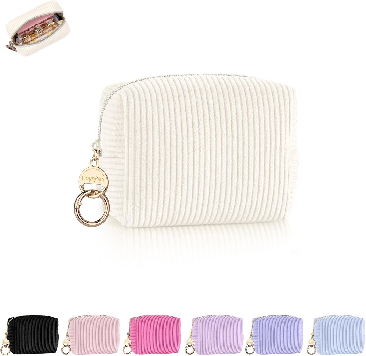 SnelShoppen - Cosmetic Bag voor Dames - Make-up Toilettas van Ribbelvelvet - Mini Reisaccessoires - Met Rits en Metalen Ring - Perfecte Cadeau Ideeën