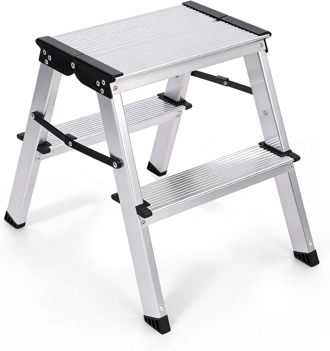 SnelShoppen - Aluminium Stepladder 2 Treden, Antislip Vouwladder voor Huishouden, TÜV & SGS Veiligheid, Tot 150 kg, Ideaal voor Keuken, Tuin en Klusse
