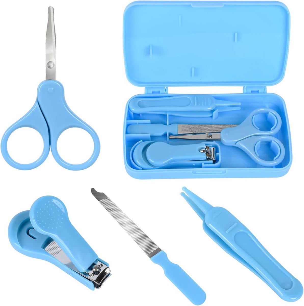 SnelShoppen - Baby Nagelverzorgingsset 4-in-1 Blauw, Nagelknippers, Schaar, Vijl en Pincet voor Pasgeborenen, Baby's, Peuters en Kinderen, Manicure en
