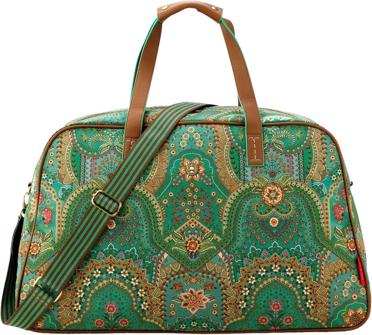 SnelShoppen - Pip Studio Weekendtas met Laptopcompartiment Tovy, Ruime Reisbagage, Bloemenprint, Geschikt voor Laptop, Groene Reistas, Perfect voor We