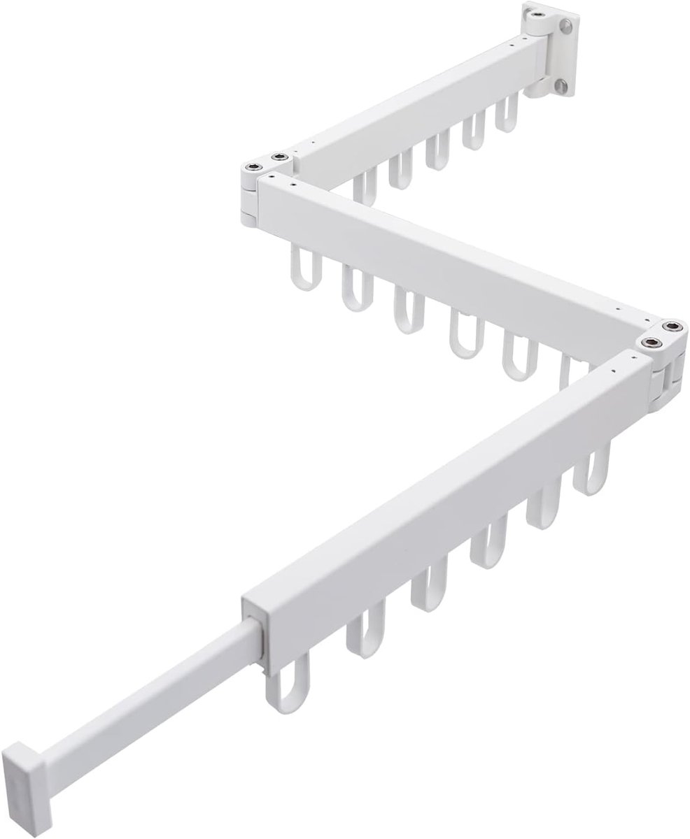 SnelShoppen - Uittrekbare Droogrek Wandmontage, Aluminium Wasdroger 128 cm, 18 Haakjes, Ruimtebesparend, Vouwbaar, Witte Wasrek voor Badkamers, Balkon