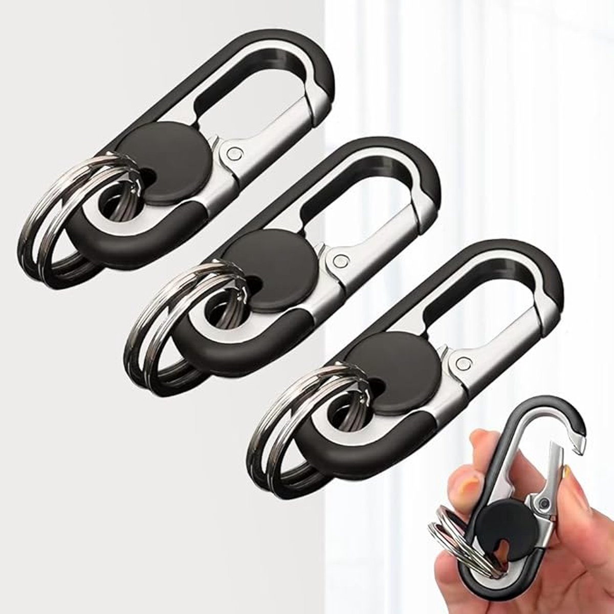 sleutelhanger - Veiligheidssleutelhangers - Sleutelhanger heren - Roestvrijstalen sleutelhanger - Sleutelhouder - voor heren, creatief persoonlijk ontwerp, afmetingen 6,8 x 2,7 cm, autosleutelhanger - zwart