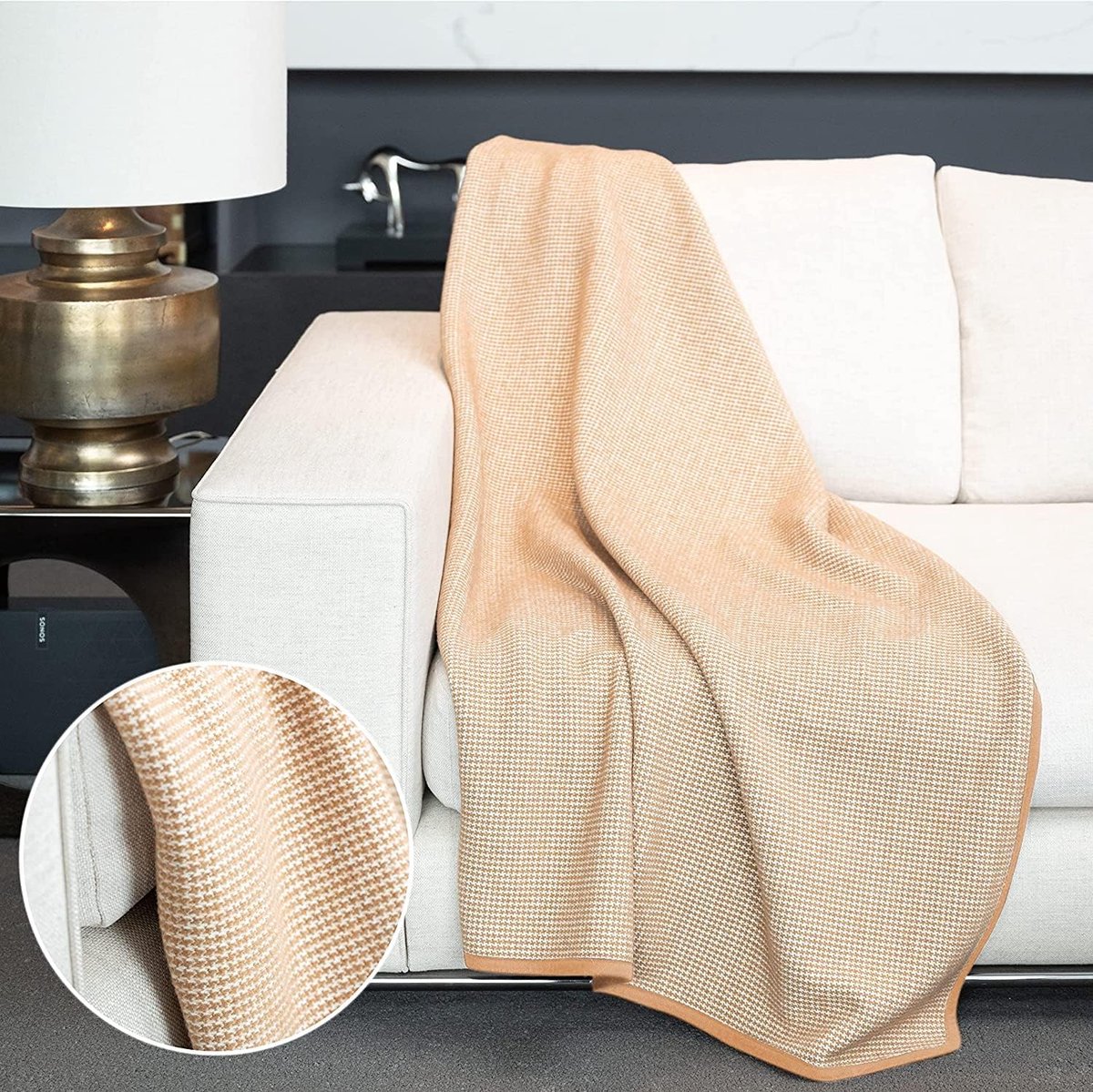 SnelShoppen - Merino Wol Deken Campingdeken Knuffeldeken Fluffy Wasbaar Groot 160 x 200 cm Ideaal voor Buiten Camping Alle Seizoenen Warm Geel