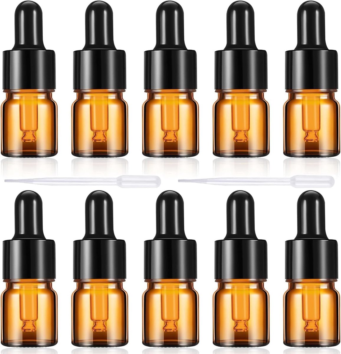 SnelShoppen - Pipette Flesjes 2ml - 10 Stuks Glazen Druppelflesjes voor Essentiële Olie - Herbruikbaar - Bruin Glas - Lekvrij en Duurzaam - 4.2 x 1.5c