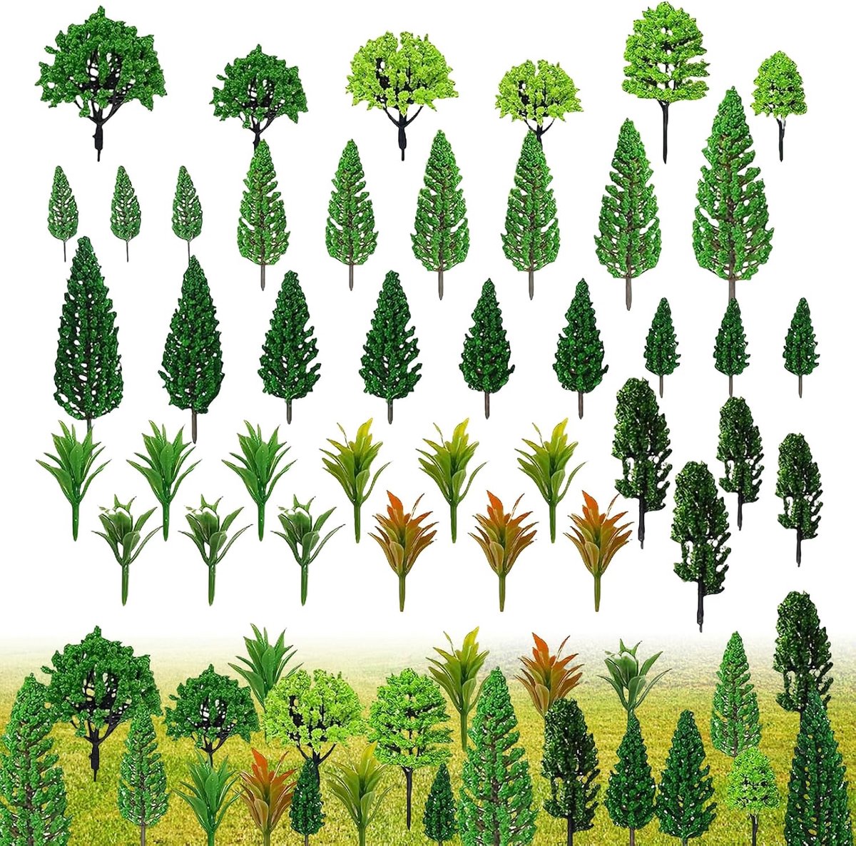 SnelShoppen - 40 Stuks Miniatuurbomen Modelbouw - Gemengde Maten 3,5-11 cm - Realistische Bomen voor Miniatuurlandschappen, Modelspoorwegen en Tuinpro