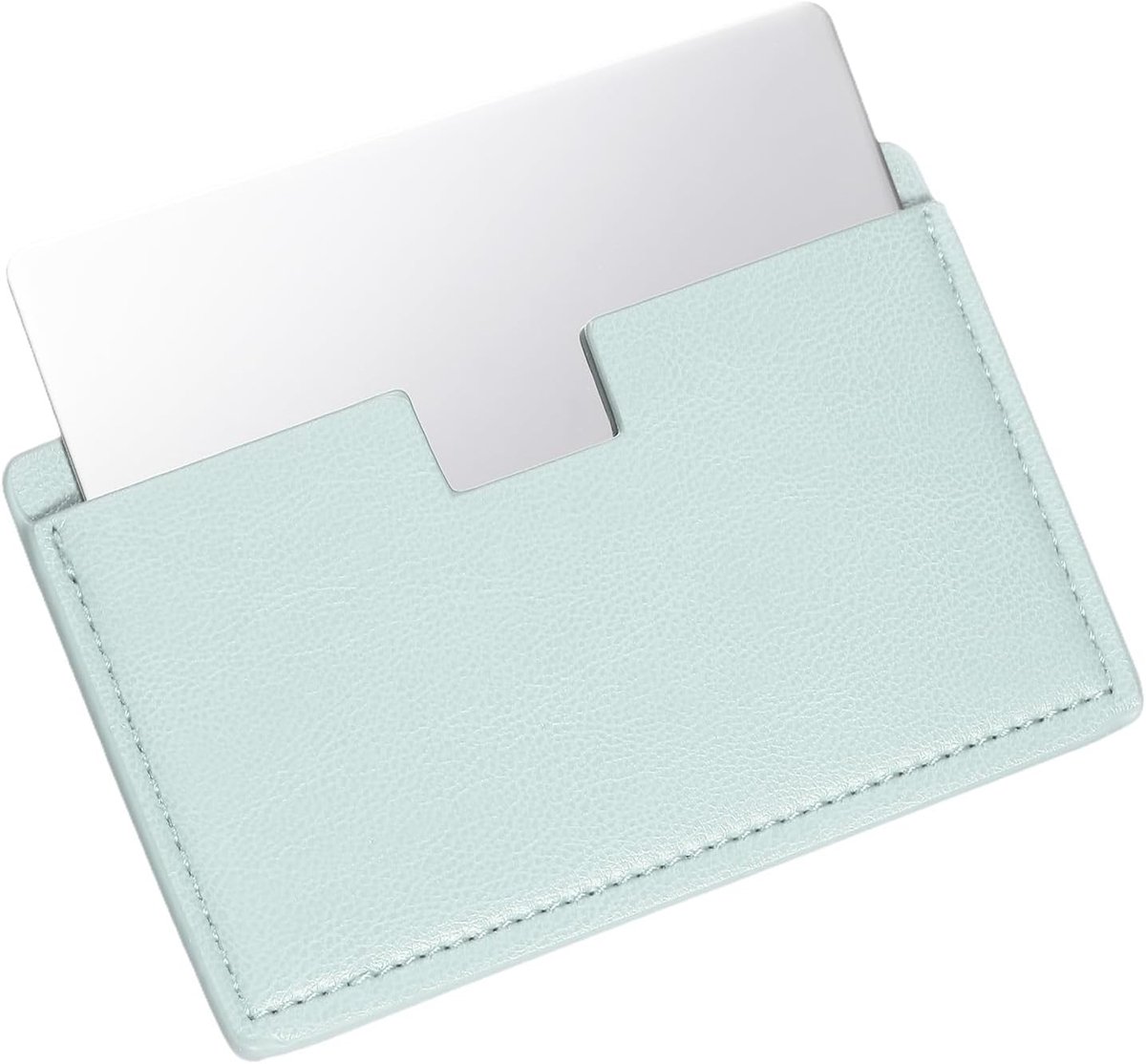 SnelShoppen - Compact Reisk Spiegel - Handspiegel met PU Leer Hoes - Lichtblauw - Draagbare Spiegel 6.3 x 9.5 cm - Perfect voor Handtas en Reizen