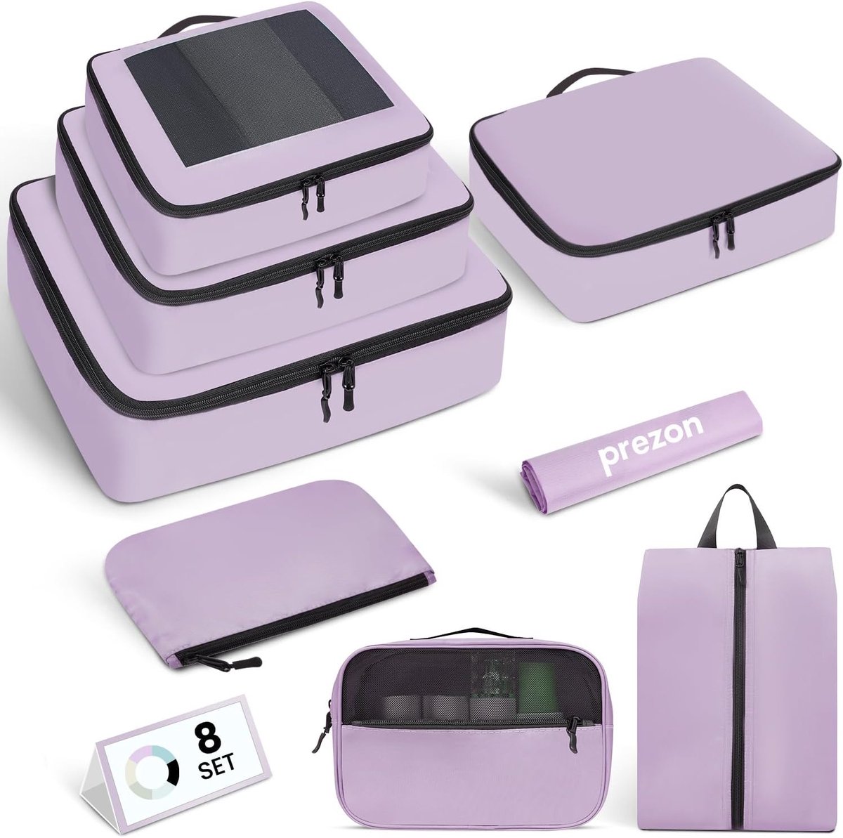 SnelShoppen - Packing Cubes Set van 8 Stuks - Lichtgewicht Luggage Organizers voor Koffer - Perfect voor Reizen, Vakantie, Camping, Organisatie, Diver