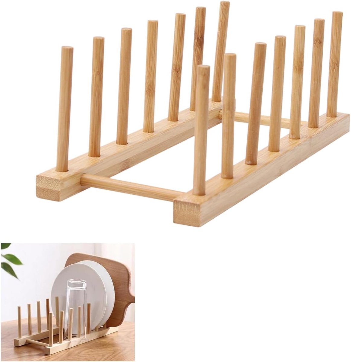 SnelShoppen - Afdruiprek van Bamboe, Bordenhouder en Servies Organizer, Duurzaam en Milieuvriendelijk, Ideaal voor Keuken en Camping, Elegant Design