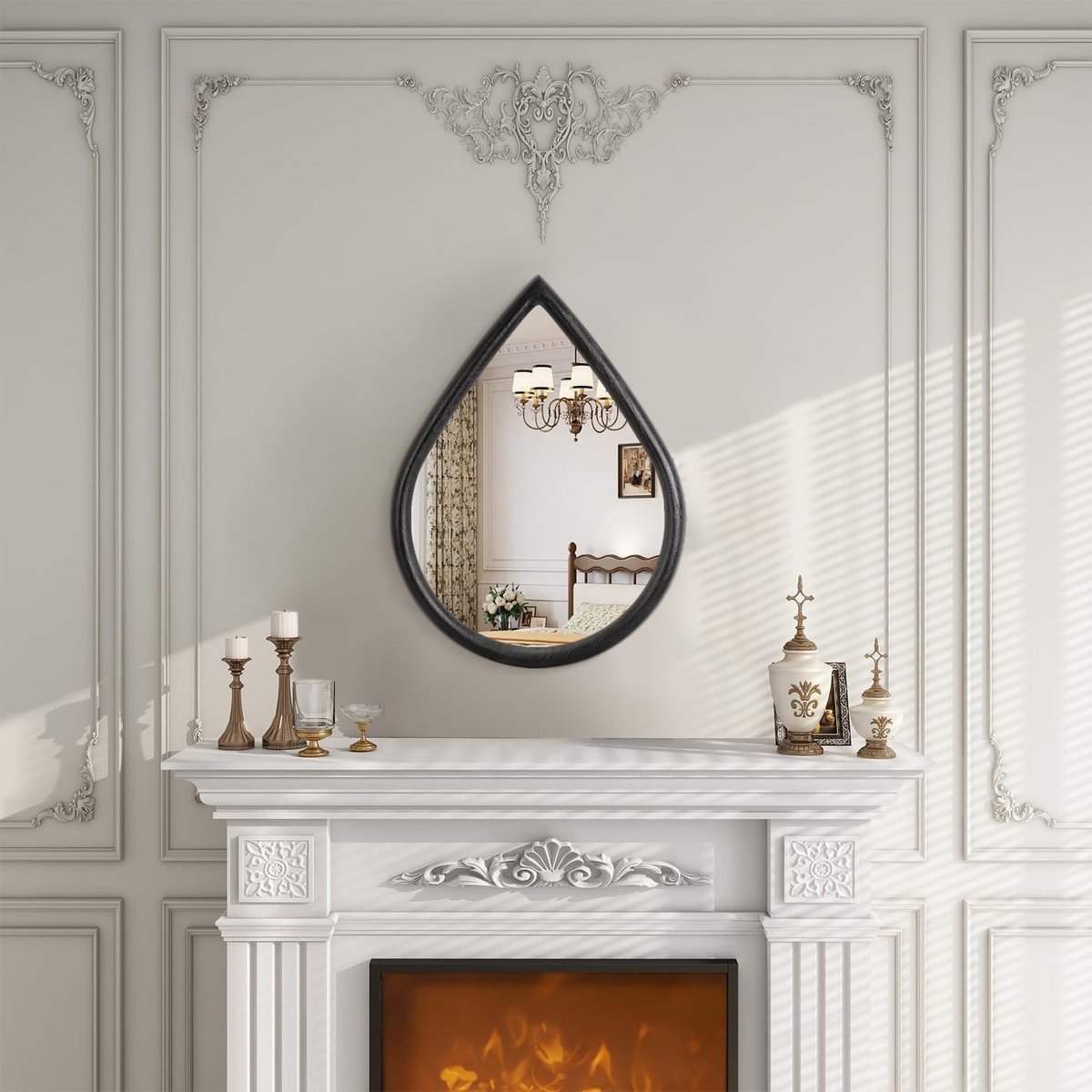 Teardrop Wandspiegel van Hout, Rustieke Wanddecoratie, Kleine Ongelijke Hangspiegel voor Woonkamer, Slaapkamer en Entree, Decoratief Accessoire voor Interieur