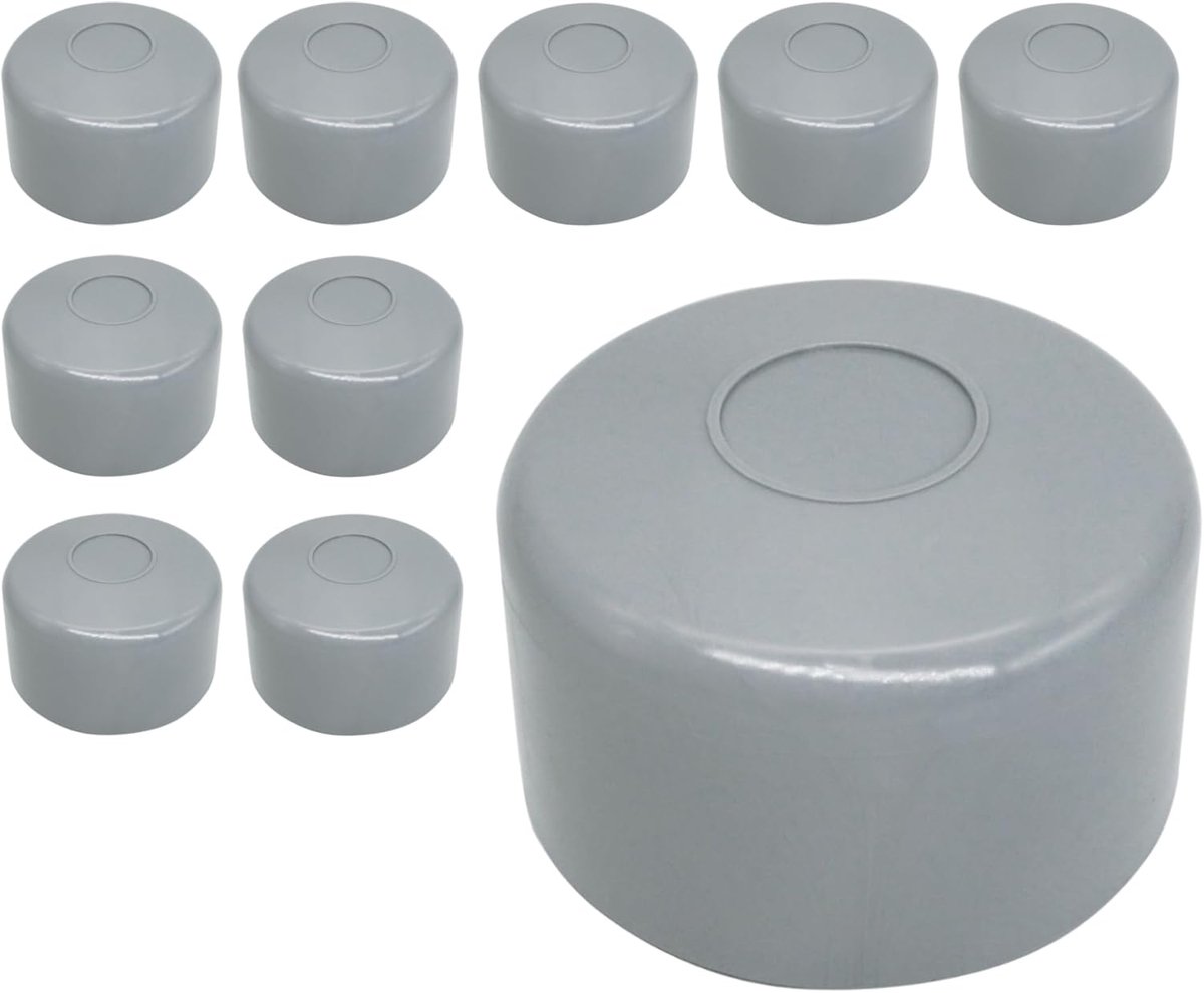 SnelShoppen - 10 Stuks Tuinpost Caps Rond 51 mm Grijze Plastic Hoofden voor Rond Hekwerk, UV-bestendig en Vorstbestendig, RAL 7040 Kleur