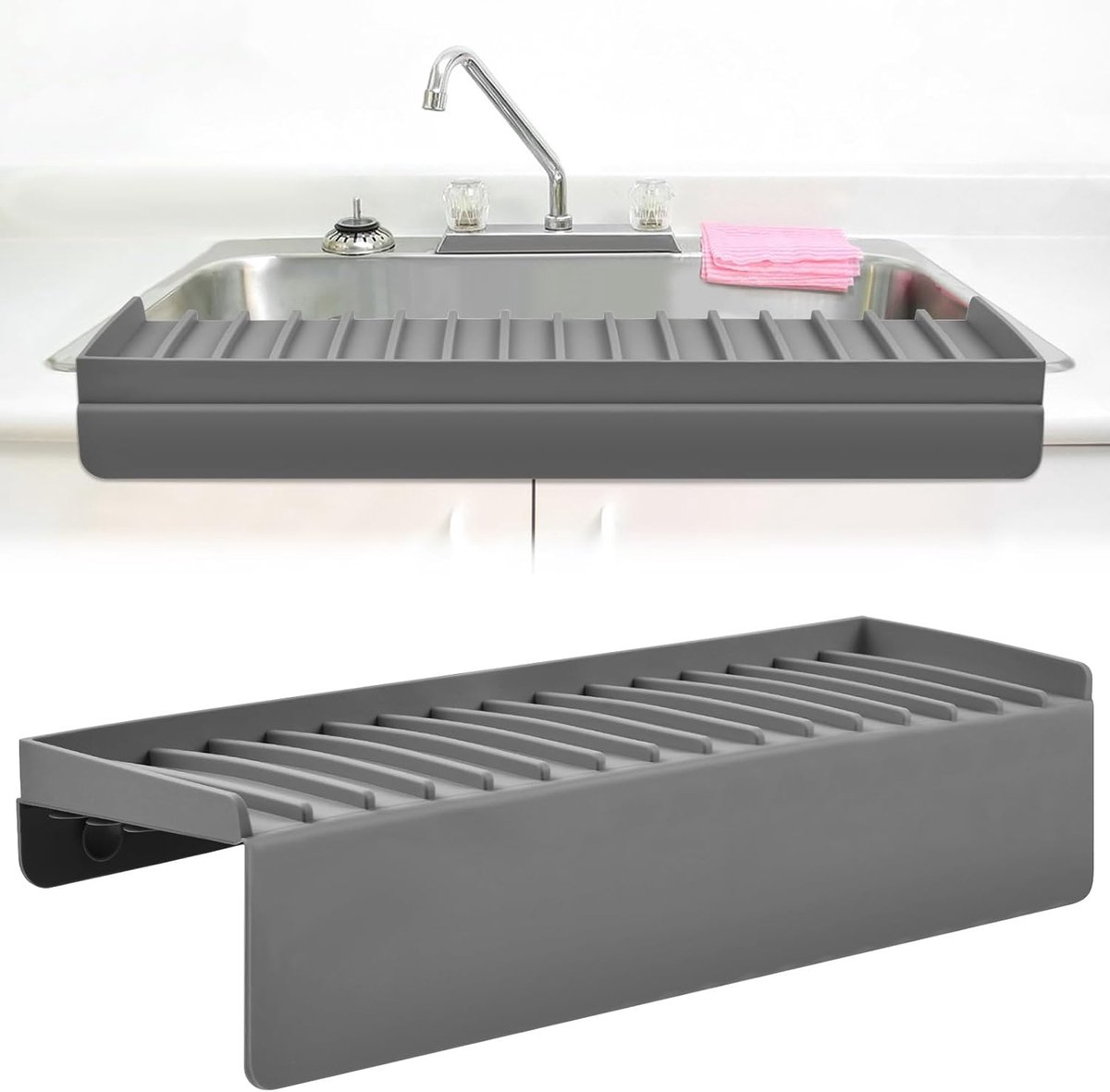 SnelShoppen - Silicone Afvoerbeschermer Keukenmat met 5 Graden Hellingshoek, Waterafvoer voor Granieten en Kwarts Werkbladen, Voorkom Spatten - Grijs