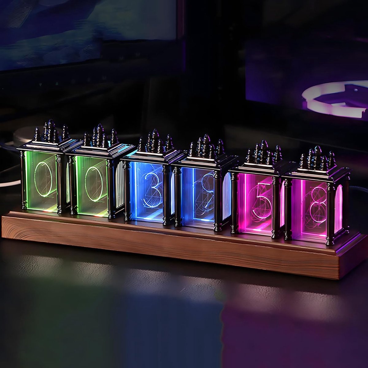 SnelShoppen - Nixie Tube Klok - RGB LED Tube Klok met Geheugenfunctie, 1600 Kleuren, 5 Helderheidsniveaus, 12/24 Uur Weergave voor Thuis, Kantoor, Fee