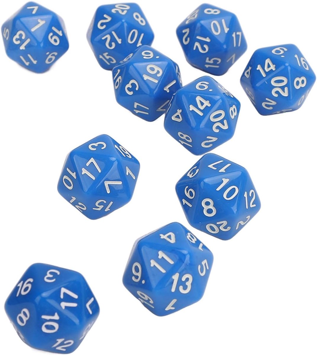 SnelShoppen - 10 Stuks Lichtgewicht D20 Polyhedral Dobbelstenen Set - Hoogwaardige 20-zijdige Dobbelstenen voor RPG Spellen - Blauw - Ideaal voor Fees