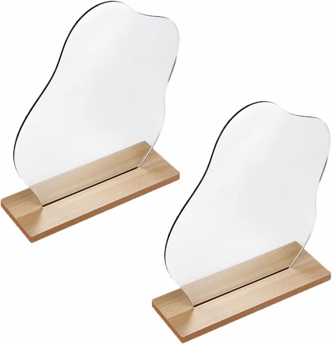 SnelShoppen - 2Pcs Acryl Makeup Spiegel met Houten Pedestal - Staande Spiegel voor Make-up Tafel, Bureau, Slaapkamer, Badkamer - Compact en Stijlvol (
